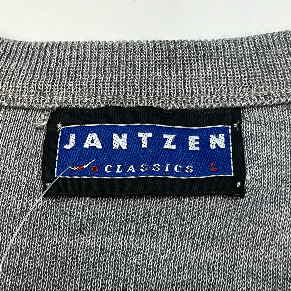 Vintage 80s Jantzen Acrylic Gray Pullover Sweater Men Large Pinhole Sleeve - Picture 9 of 16